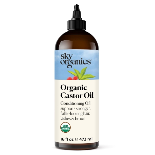 Sky Organics Organic Castor Oil for Hair, Lashes & Brows 100% Pure & Cold-Pressed USDA Certified Organic to Strengthen, Moisturize & Condition, 16 fl. Oz