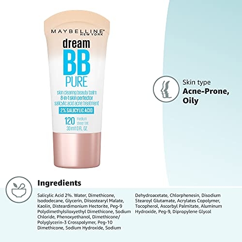 Maybelline Dream Pure Skin Clearing BB Cream, 8-in-1 Skin Perfecting Beauty Balm With 2% Salicylic Acid, Sheer Tint Coverage, Oil-Free, Medium, 1 Count - Image 2