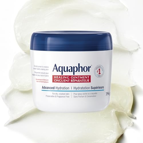 Aquaphor Healing Ointment, Multipurpose Ointment for Dry, Cracked Skin, Chafing, Cuticle Care, Fragrance Free, Non Greasy and Non Comedogenic Body Moisturizer, Dermatological Skin Care, 396g Jar
