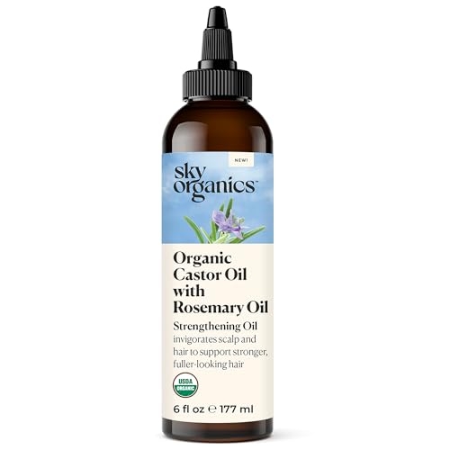 Sky Organics USDA Organic Castor Oil with Rosemary Oil, Strengthening Oil, Pure Potent Blend, Hexane Free, Invigorates Scalp, Supports Stronger, Fuller-Looking Hair, Textured Hair, 6 fl oz