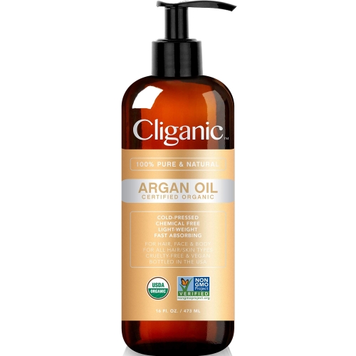 Cliganic Organic Argan Oil 16oz with Pump, 100% Pure | Bulk for Hair, Face & Skin