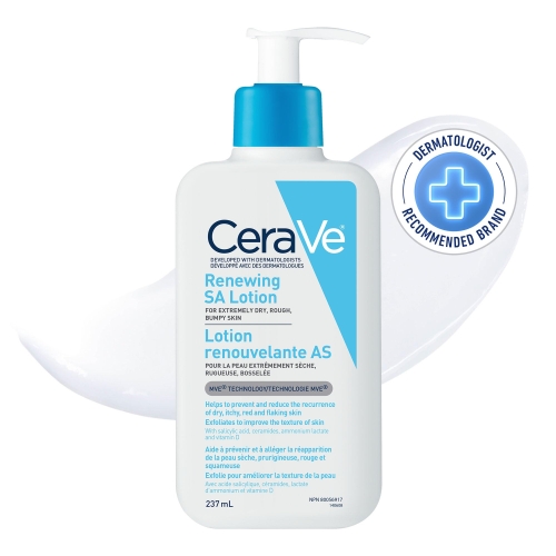 CeraVe SALICYLIC ACID Lotion, Renewing SA Exfoliating Body Lotion for Dry, Rough & Bumpy Skin, Psoriasis, Keratosis Pilaris, Itching & Flaking. With Lactic Acid, Hyaluronic Acid, Fragrance Free, 237ML