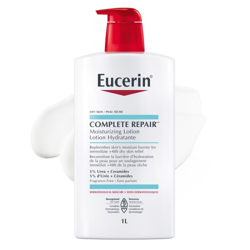 EUCERIN Complete Repair Moisturizing Lotion for Dry to Very Dry Skin, 5% Urea Lotion, Ceramide/Dry Skin/Fragrance-free/Non-Greasy Lotion | Recommended by Dermatologists | Face & Body Lotion, 1L Tube