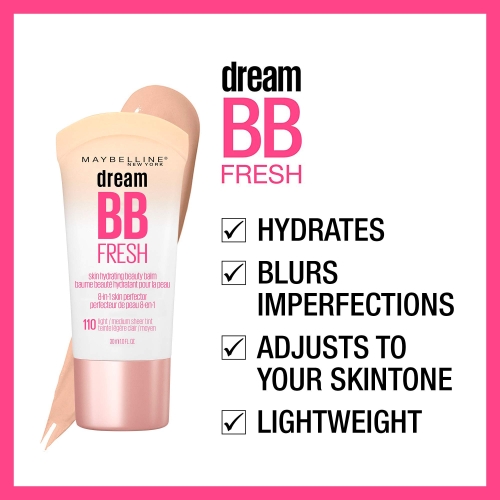Maybelline Dream Fresh Skin Hydrating BB cream, 8-in-1 Skin Perfecting Beauty Balm with Broad Spectrum SPF 30, Sheer Tint Coverage, Oil-Free, Medium, 1 Fl Oz - Image 7