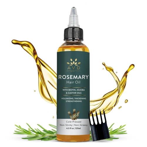 AVD ORGANICS Rosemary Hair Oil with Biotin for Hair Strengthening Nourishing and Volumizing Formula with Jojoba Oil and Castor | Non GMO Verified 1.7 Fl oz
