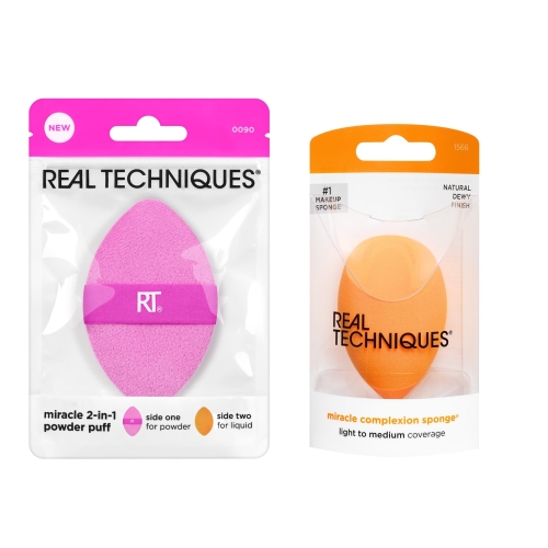 Real Techniques Miracle Complexion Sponge + Miracle 2-In-1 Powder Puff, Makeup Blending Sponge & Dual-Sided Powder Puff, For Liquids, Creams, & Powders, Vegan & Latex-Free, 2 Count - Image 22