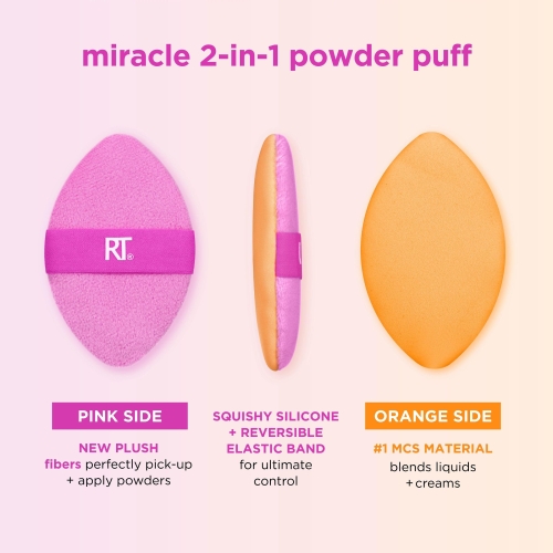 Real Techniques Miracle 2-In-1 Powder Puff 2 Pack, Dual-Sided, Full Size Makeup Blending Puff, Reversible Elastic Band, Makeup Sponge & Powder Puff, For Liquid, Cream & Powder Products, Crulety-Free - Image 17