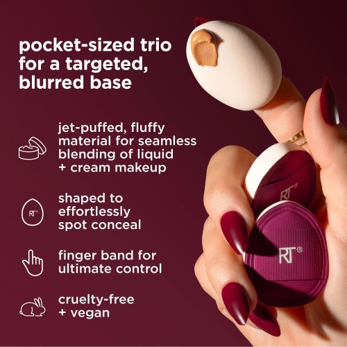 Real Techniques Cherry On Top Mini Marshmallow Puff Trio, Mini Makeup Puffs For Concealer & Foundation, Spot Correcting & Blending, Dry Use Beauty Sponge, Travel Size, Vegan & Cruelty-Free, 3 Count - Image 9