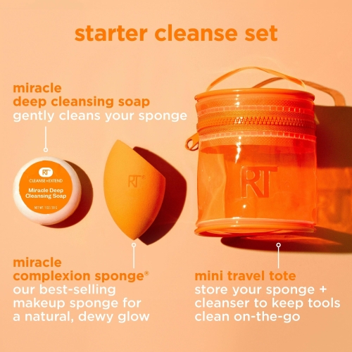 Real Techniques Miracle Blend + Cleanse 3 Piece Set, Makeup Sponge For Blending Foundation & Solid Soap For Deep Cleaning Sponges, Includes Travel Storage Tote, Cruelty-Free, & Latex-Free - Image 9