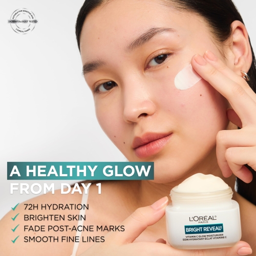L'Oreal Paris Bright Reveal Vitamin C Glow Moisturizer, Supercharged Facial Moisturizer to Brighten Skin, Even Tone and Hydrate for 72HRs, Includes SPF 50 Sample - Image 8