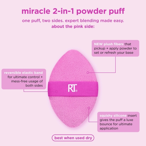 Real Techniques Miracle 2-In-1 Powder Puff 2 Pack, Dual-Sided, Full Size Makeup Blending Puff, Reversible Elastic Band, Makeup Sponge & Powder Puff, For Liquid, Cream & Powder Products, Crulety-Free - Image 16