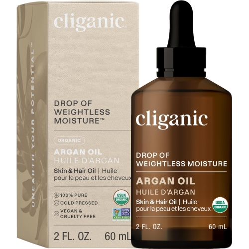 Cliganic USDA Organic Argan Oil, 100% Pure | Moroccan Argan Oil for Hair, Face & Skin | Natural Cold Pressed Carrier Oil - Certified Organic | Cliganic 90 Days Warranty
