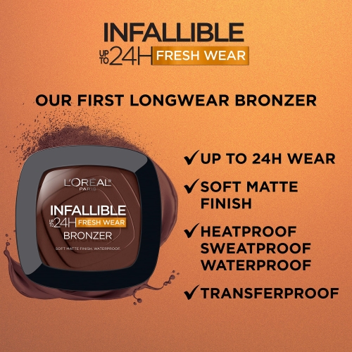 L'Oreal Paris Infallible Up to 24H Fresh Wear Soft Matte Longwear Bronzer. Waterproof, heatproof, Transfer, humidity and sweatproof, Dark, 0.31 oz - Image 4